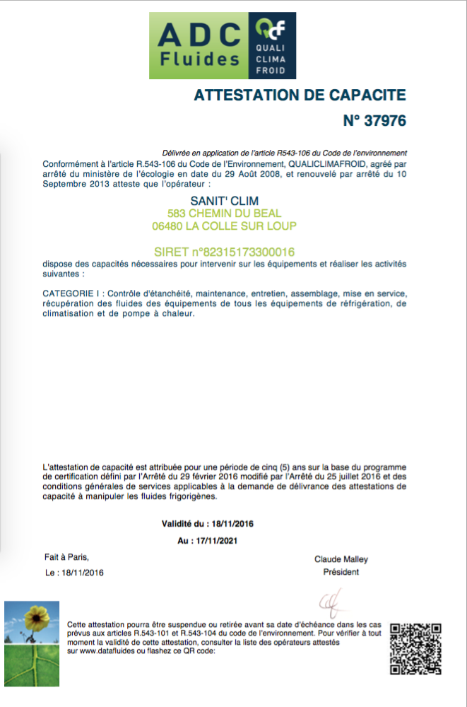 Attestation de capacité QUALICLIMAFROID<br/><a href='pdf/attestation/Attestation-capaciteQuali.pdf'>VOIR LE PDF</a>